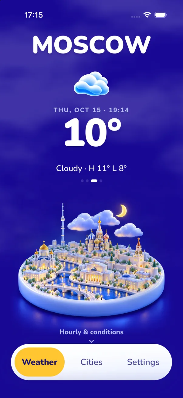 Home screen: Moscow at night in the Signature style